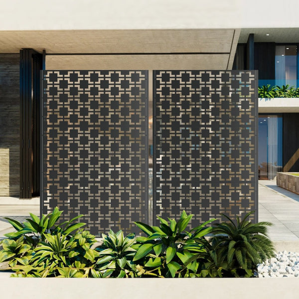 English Elm Metal Freestanding Privacy Screen Geometric Powder Coated Outdoor Patio Divider Panel W347P421271
