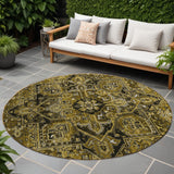 Homeroots 8' Round Coffee And Gray Round Oriental Washable Non Skid Indoor Outdoor Area Rug Brown Polyester 563759