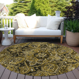 Homeroots 8' Round Coffee And Gray Round Oriental Washable Non Skid Indoor Outdoor Area Rug Brown Polyester 563759