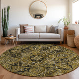 Homeroots 8' Round Coffee And Gray Round Oriental Washable Non Skid Indoor Outdoor Area Rug Brown Polyester 563759