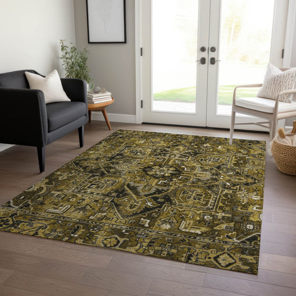 Homeroots 8' Runner Artichoke Green Oriental Washable Rug - Stylish Stain Resistant Non-skid For Indoors & Outdoors 8' X 10' Polyester 563760