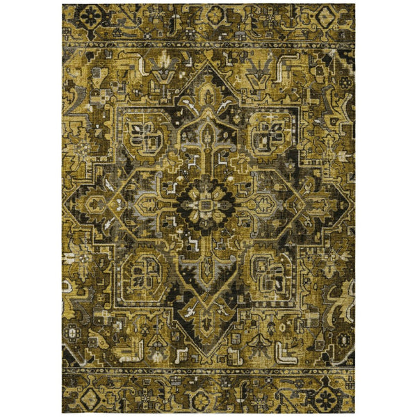 HomeRoots 5' Timeless Artichoke Green Oriental Area Rug - Washable, Non-Skid, Indoor/Outdoor Versatility 9' X 12' 563761