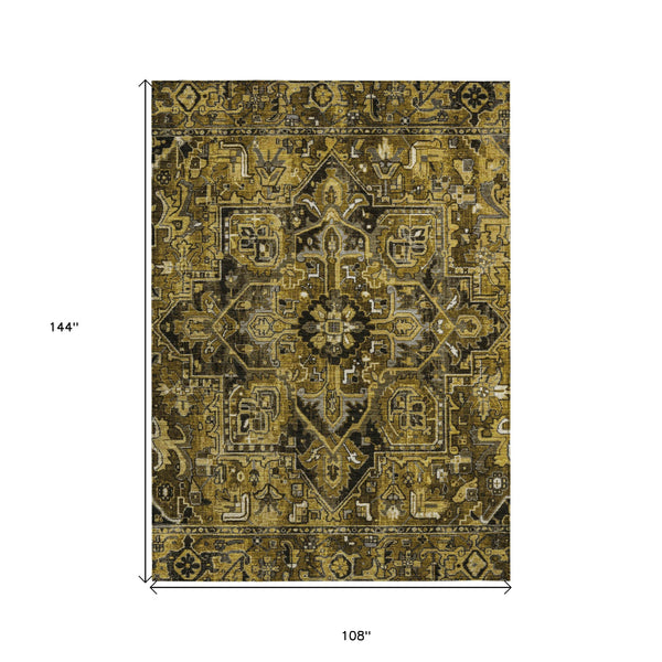 Homeroots 9' X 12' Coffee And Gray Oriental Washable Non Skid Indoor Outdoor Area Rug Brown Polyester 563761