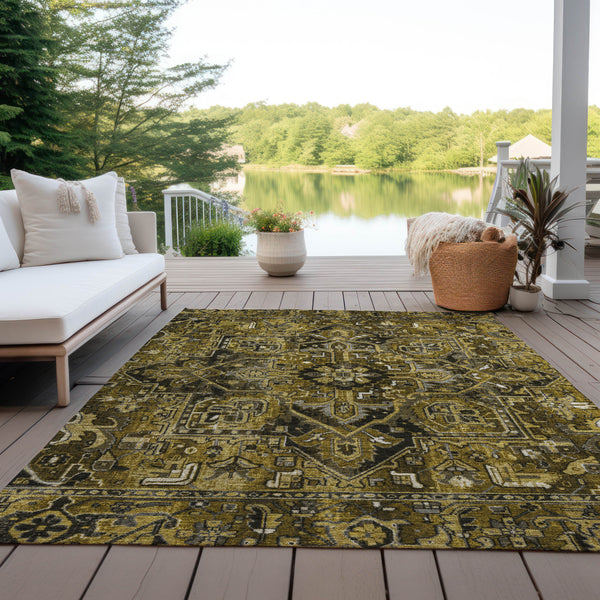 Homeroots 9' X 12' Coffee And Gray Oriental Washable Non Skid Indoor Outdoor Area Rug Brown Polyester 563761