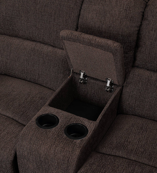 English Elm Madden Brown Chenille Motion Sofa with Drop-Down Table, Console Cup Holders & Pillow-Top Arms B2726P335405