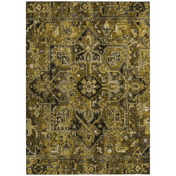 HomeRoots 5' Timeless Artichoke Green Oriental Area Rug - Washable, Non-Skid, Indoor/Outdoor Versatility 10' X 14' 563762
