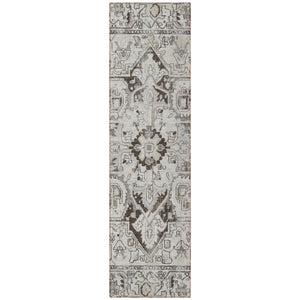 Homeroots 8' Runner Artichoke Green Oriental Washable Rug - Stylish Stain Resistant Non-skid For Indoors & Outdoors Ivory Polyester 563764