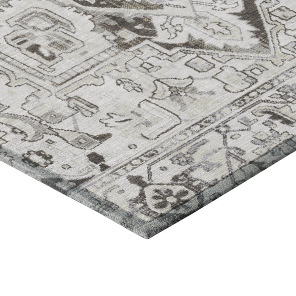 Homeroots 8' Runner Artichoke Green Oriental Washable Rug - Stylish Stain Resistant Non-skid For Indoors & Outdoors 3' X 5' Polyester 563766