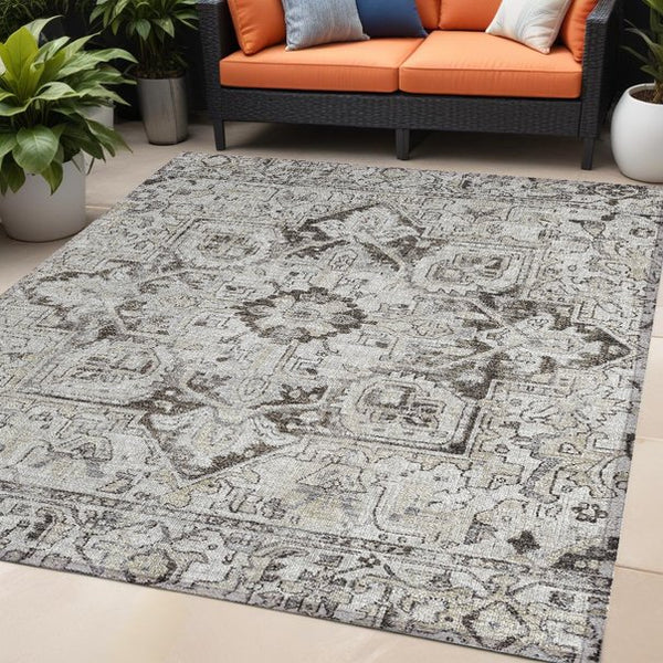 Homeroots 8' Runner Artichoke Green Oriental Washable Rug - Stylish Stain Resistant Non-skid For Indoors & Outdoors 5' X 8' Polyester 563767