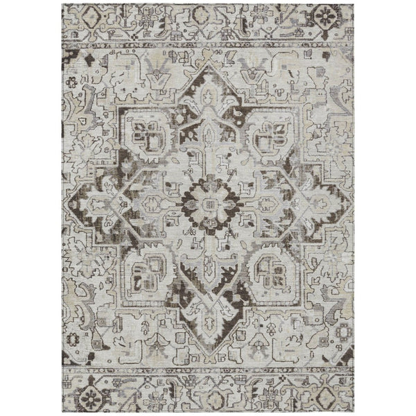 HomeRoots 5' Timeless Artichoke Green Oriental Area Rug - Washable, Non-Skid, Indoor/Outdoor Versatility 5' X 8' 563767