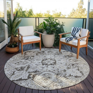 Homeroots 8' Runner Artichoke Green Oriental Washable Rug - Stylish Stain Resistant Non-skid For Indoors & Outdoors 8' Round Polyester 563768