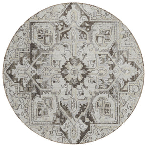 HomeRoots 5' Timeless Artichoke Green Oriental Area Rug - Washable, Non-Skid, Indoor/Outdoor Versatility 8' Round 563768