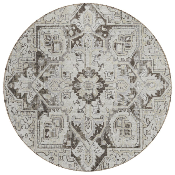 HomeRoots 5' Timeless Artichoke Green Oriental Area Rug - Washable, Non-Skid, Indoor/Outdoor Versatility 8' Round 563768