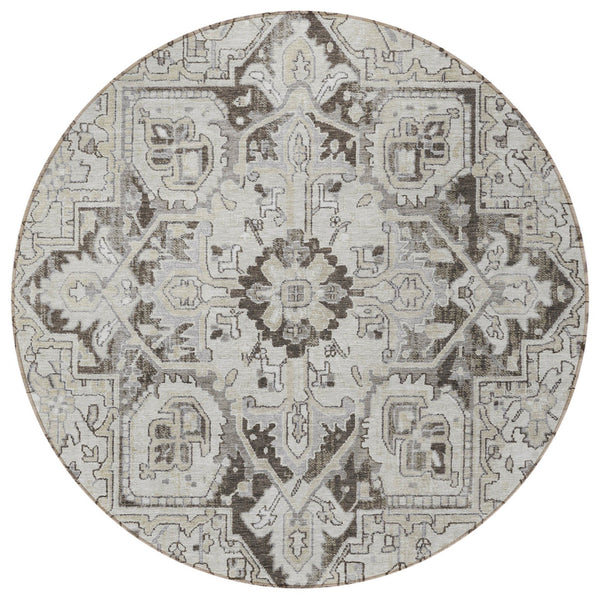 Homeroots 8' Runner Artichoke Green Oriental Washable Rug - Stylish Stain Resistant Non-skid For Indoors & Outdoors 8' Round Polyester 563768