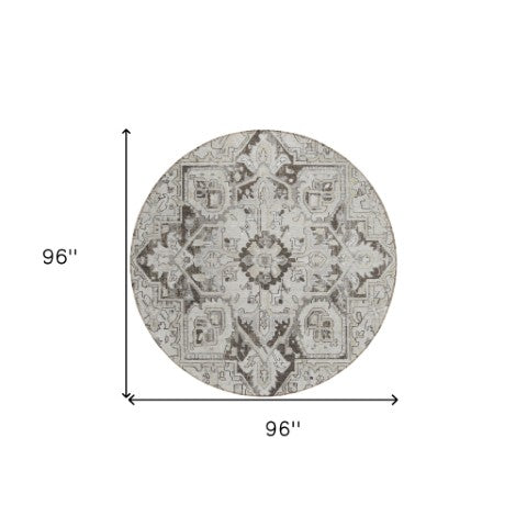 Homeroots 8' Runner Artichoke Green Oriental Washable Rug - Stylish Stain Resistant Non-skid For Indoors & Outdoors 8' Round Polyester 563768