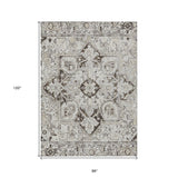 Homeroots 8' X 10' Ivory And Dark Brown Oriental Washable Non Skid Indoor Outdoor Area Rug Ivory Polyester 563769