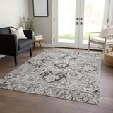 Homeroots 8' X 10' Ivory And Dark Brown Oriental Washable Non Skid Indoor Outdoor Area Rug Ivory Polyester 563769