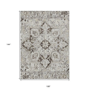 Homeroots 8' Runner Artichoke Green Oriental Washable Rug - Stylish Stain Resistant Non-skid For Indoors & Outdoors 9' X 12' Polyester 563770