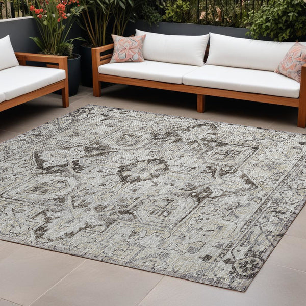 Homeroots 10' X 14' Ivory And Dark Brown Oriental Washable Non Skid Indoor Outdoor Area Rug Ivory Polyester 563771
