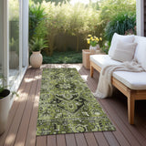 Homeroots 8' Runner Olive Green And Dark Green Oriental Washable Non Skid Indoor Outdoor Runner Rug Olive Polyester 563773