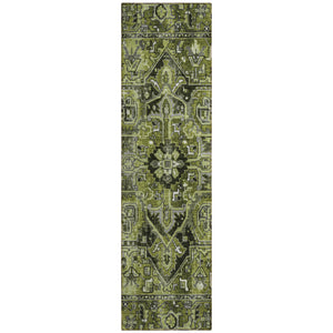 Homeroots 8' Runner Olive Green And Dark Green Oriental Washable Non Skid Indoor Outdoor Runner Rug Olive Polyester 563773