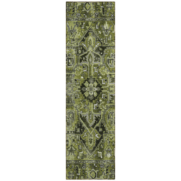 Homeroots 8' Runner Olive Green And Dark Green Oriental Washable Non Skid Indoor Outdoor Runner Rug Olive Polyester 563773