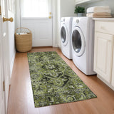 Homeroots 8' Runner Olive Green And Dark Green Oriental Washable Non Skid Indoor Outdoor Runner Rug Olive Polyester 563773