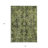 Homeroots 3' X 5' Olive Green And Dark Green Oriental Washable Non Skid Indoor Outdoor Area Rug Olive Polyester 563775