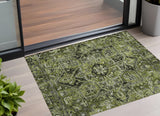 Homeroots 3' X 5' Olive Green And Dark Green Oriental Washable Non Skid Indoor Outdoor Area Rug Olive Polyester 563775