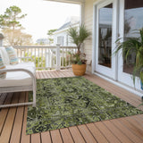 Homeroots 3' X 5' Olive Green And Dark Green Oriental Washable Non Skid Indoor Outdoor Area Rug Olive Polyester 563775