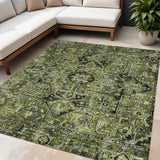 Homeroots 5' X 8' Olive Green And Dark Green Oriental Washable Non Skid Indoor Outdoor Area Rug Olive Polyester 563776