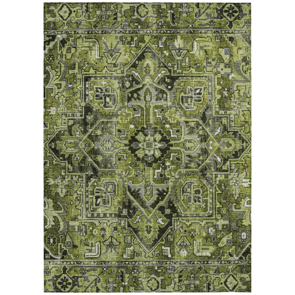 Homeroots 5' X 8' Olive Green And Dark Green Oriental Washable Non Skid Indoor Outdoor Area Rug Olive Polyester 563776