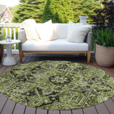 Homeroots 8' Round Olive Green And Dark Green Round Oriental Washable Non Skid Indoor Outdoor Area Rug Olive Polyester 563777