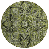 Homeroots 8' Round Olive Green And Dark Green Round Oriental Washable Non Skid Indoor Outdoor Area Rug Olive Polyester 563777