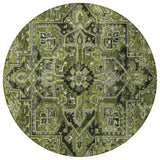 Homeroots 8' Round Olive Green And Dark Green Round Oriental Washable Non Skid Indoor Outdoor Area Rug Olive Polyester 563777