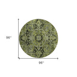 Homeroots 8' Round Olive Green And Dark Green Round Oriental Washable Non Skid Indoor Outdoor Area Rug Olive Polyester 563777