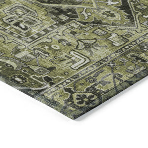 HomeRoots 5' Timeless Artichoke Green Oriental Area Rug - Washable, Non-Skid, Indoor/Outdoor Versatility 8' X 10' 563778