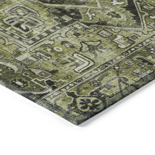 HomeRoots 5' Timeless Artichoke Green Oriental Area Rug - Washable, Non-Skid, Indoor/Outdoor Versatility 8' X 10' 563778