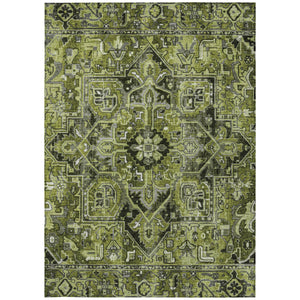 Homeroots 8' Runner Artichoke Green Oriental Washable Rug - Stylish Stain Resistant Non-skid For Indoors & Outdoors 9' X 12' Polyester 563779