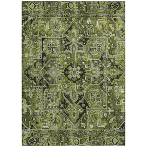 HomeRoots 5' Timeless Artichoke Green Oriental Area Rug - Washable, Non-Skid, Indoor/Outdoor Versatility 10' X 14' 563780