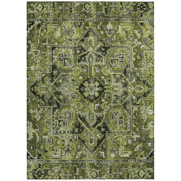 HomeRoots 5' Timeless Artichoke Green Oriental Area Rug - Washable, Non-Skid, Indoor/Outdoor Versatility 10' X 14' 563780