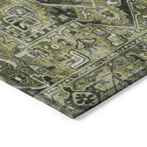 Homeroots 8' Runner Artichoke Green Oriental Washable Rug - Stylish Stain Resistant Non-skid For Indoors & Outdoors 10' X 14' Polyester 563780