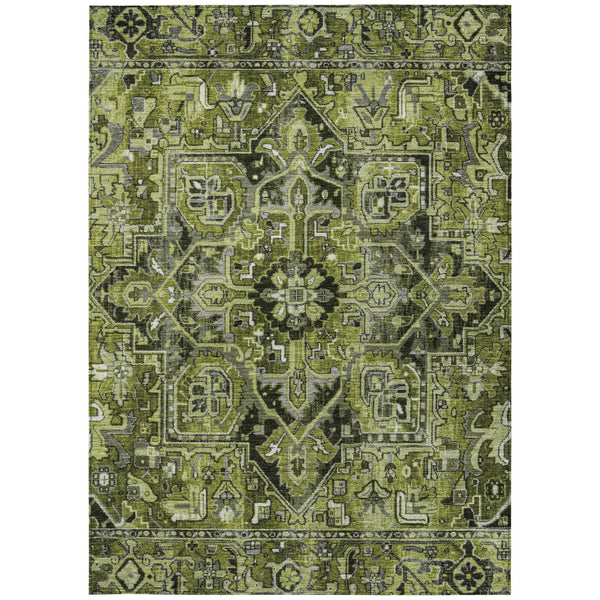 Homeroots 8' Runner Artichoke Green Oriental Washable Rug - Stylish Stain Resistant Non-skid For Indoors & Outdoors 10' X 14' Polyester 563780