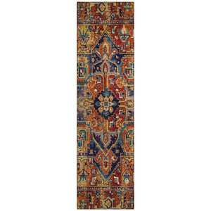 Homeroots 8' Runner Red Orange And Blue Oriental Washable Non Skid Indoor Outdoor Runner Rug Paprika Polyester 563782