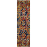 Homeroots 8' Runner Red Orange And Blue Oriental Washable Non Skid Indoor Outdoor Runner Rug Paprika Polyester 563782