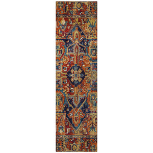 Homeroots 8' Runner Red Orange And Blue Oriental Washable Non Skid Indoor Outdoor Runner Rug Paprika Polyester 563782