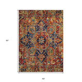 Homeroots 5' X 8' Red Orange And Blue Oriental Washable Non Skid Indoor Outdoor Area Rug Paprika Polyester 563785