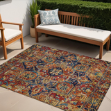 Homeroots 5' X 8' Red Orange And Blue Oriental Washable Non Skid Indoor Outdoor Area Rug Paprika Polyester 563785