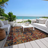 Homeroots 5' X 8' Red Orange And Blue Oriental Washable Non Skid Indoor Outdoor Area Rug Paprika Polyester 563785