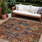 Homeroots 8' X 10' Red Orange And Blue Oriental Washable Non Skid Indoor Outdoor Area Rug Paprika Polyester 563787